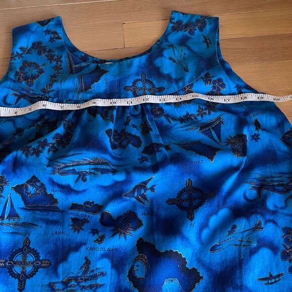 Vintage Made in Hawaii Handmade Shift Dress Blue and Gold Sz S/M Beach Vacation - Picture 6 of 10